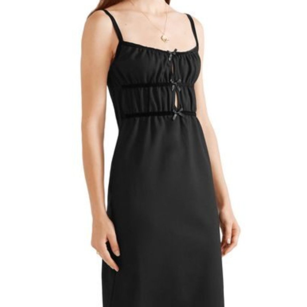 Peekaboo Cutout Velvet And Satin-trimmed Ponte Dress In Black